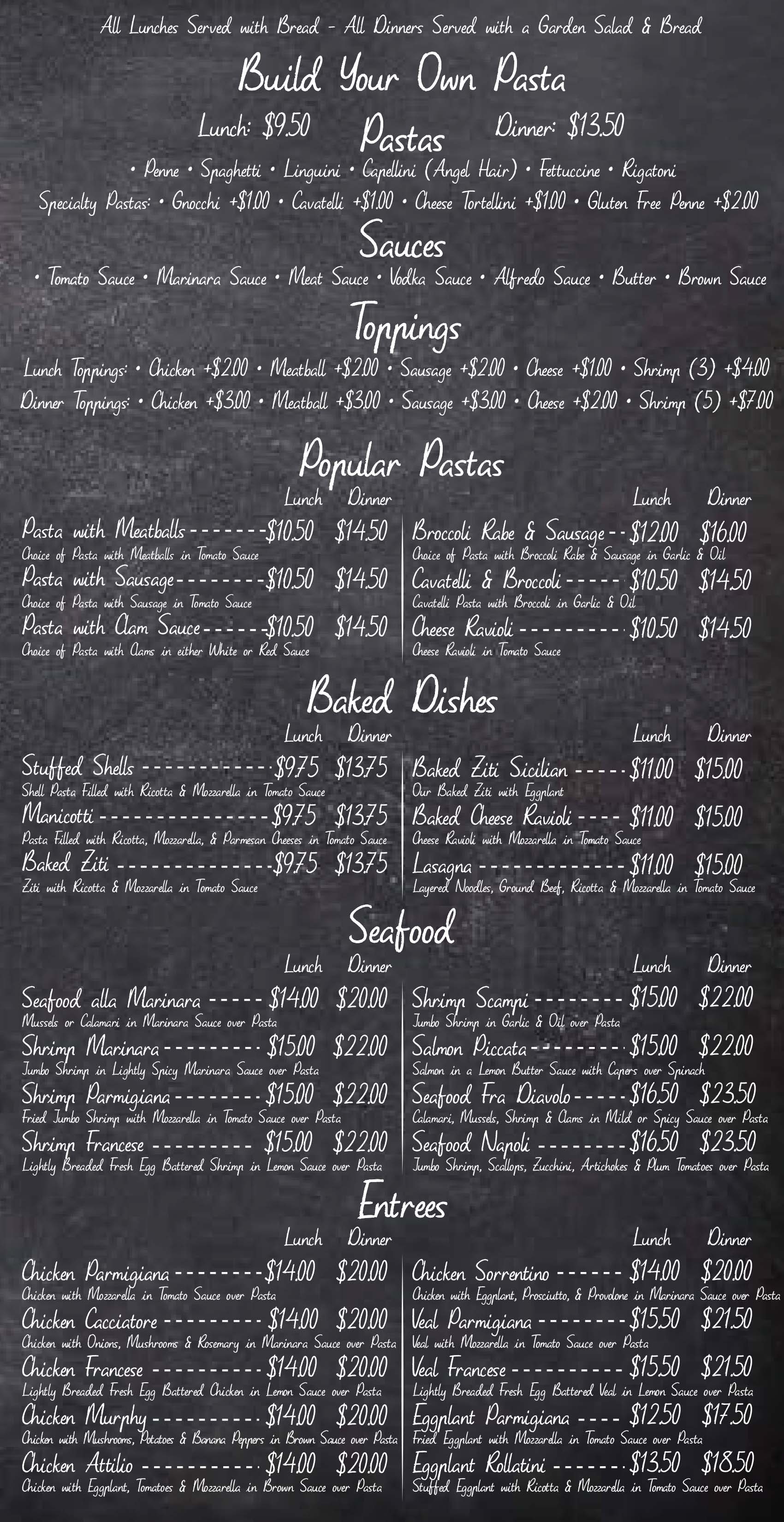 PASTA - ENTREES & SEAFOOD