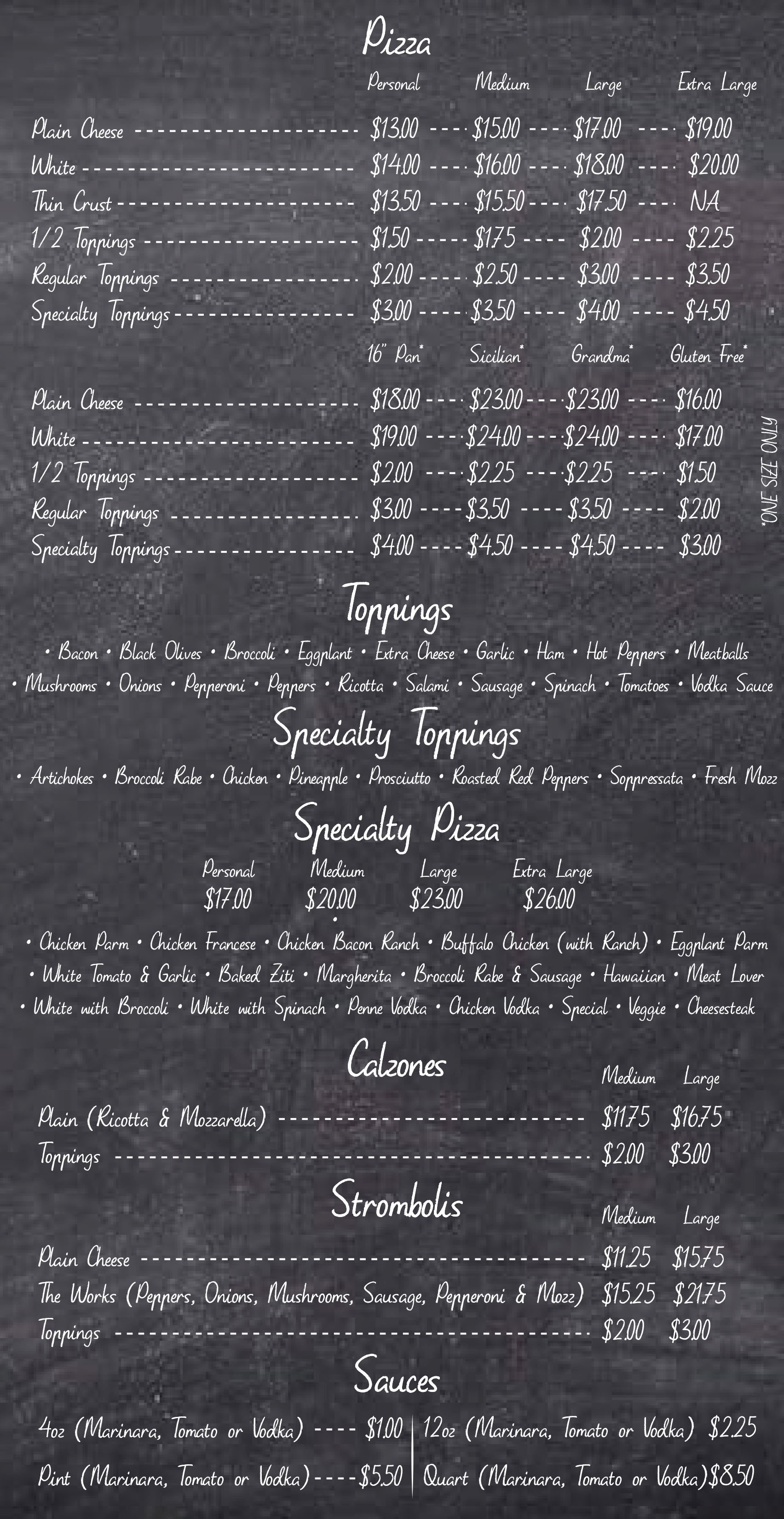 PIZZA - STROMBOLI & CALZONES