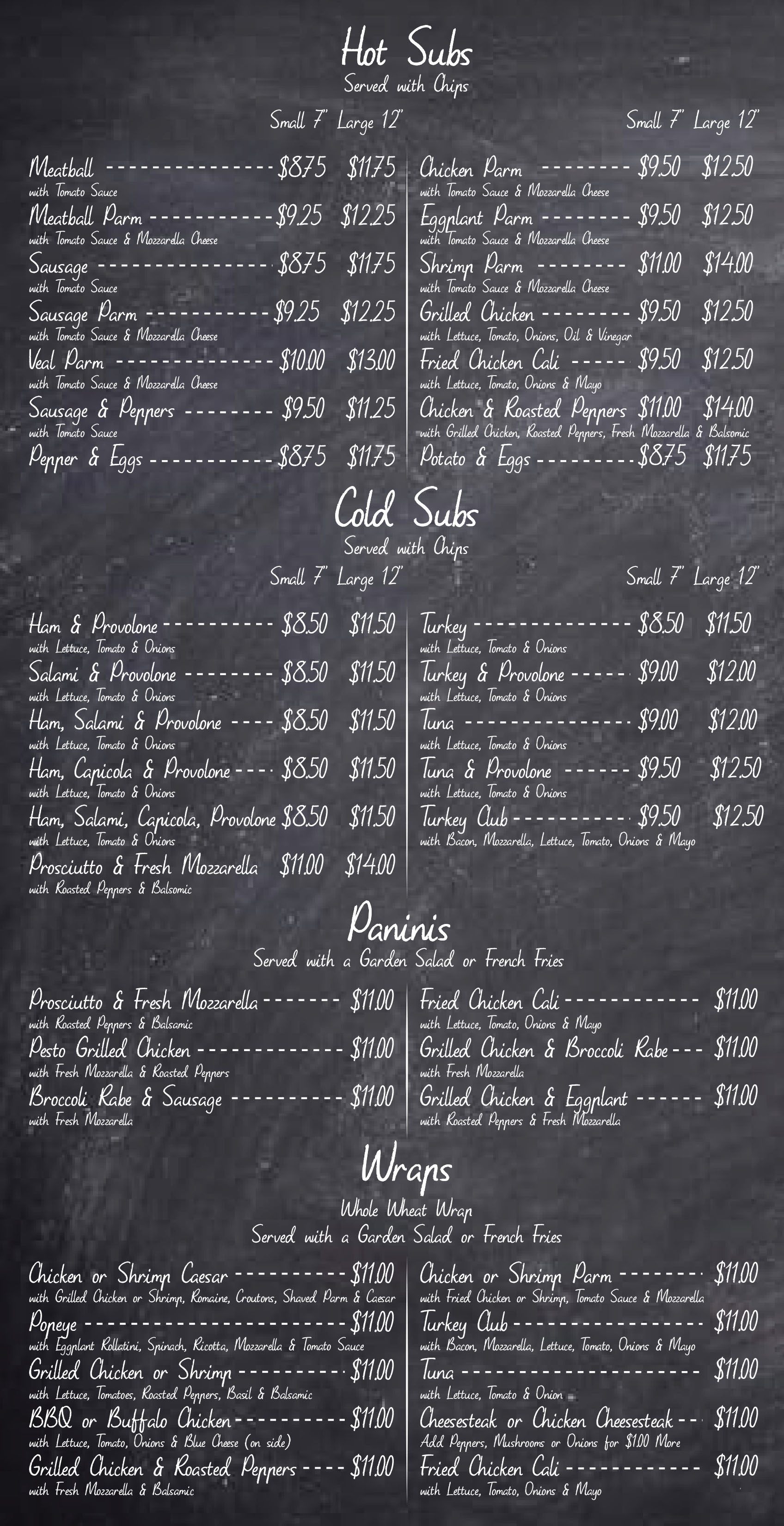 SUBS - PANINIS - WRAPS